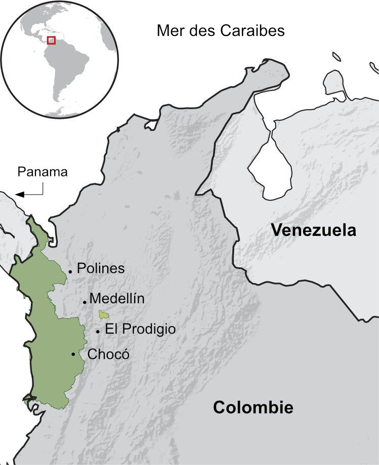 Carte de colombie - Lieux de récolte du jus de Jagua