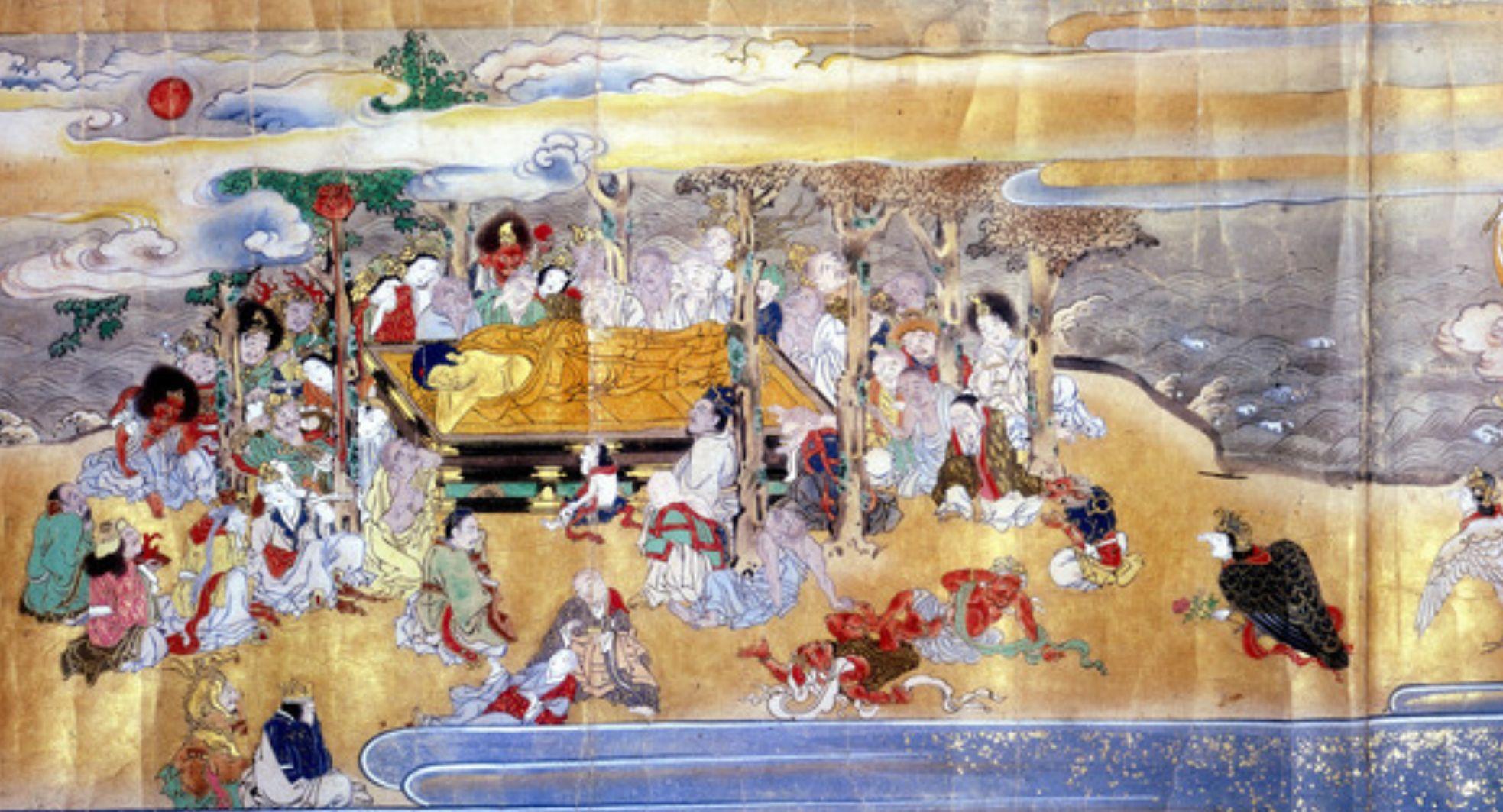 /// Illustration du prince Siddhartha Gautama sur son lit de mort ///