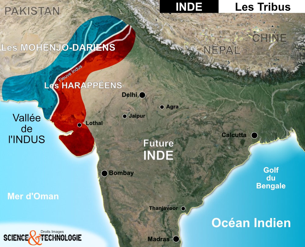 Carte satellite de l'inde - la vallée de l'indus - HARAPPEENS - MOHENJO-DARIENS